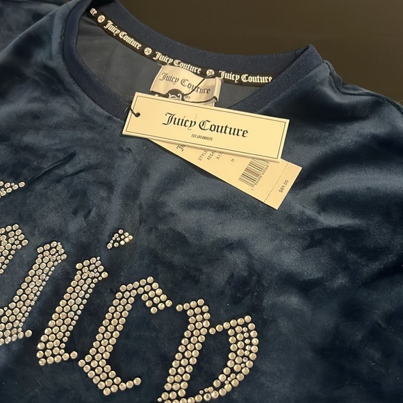 Juicy Couture Blue Velvet Cropped balloon sleeve Sweatshirt - Picture 2 of 5